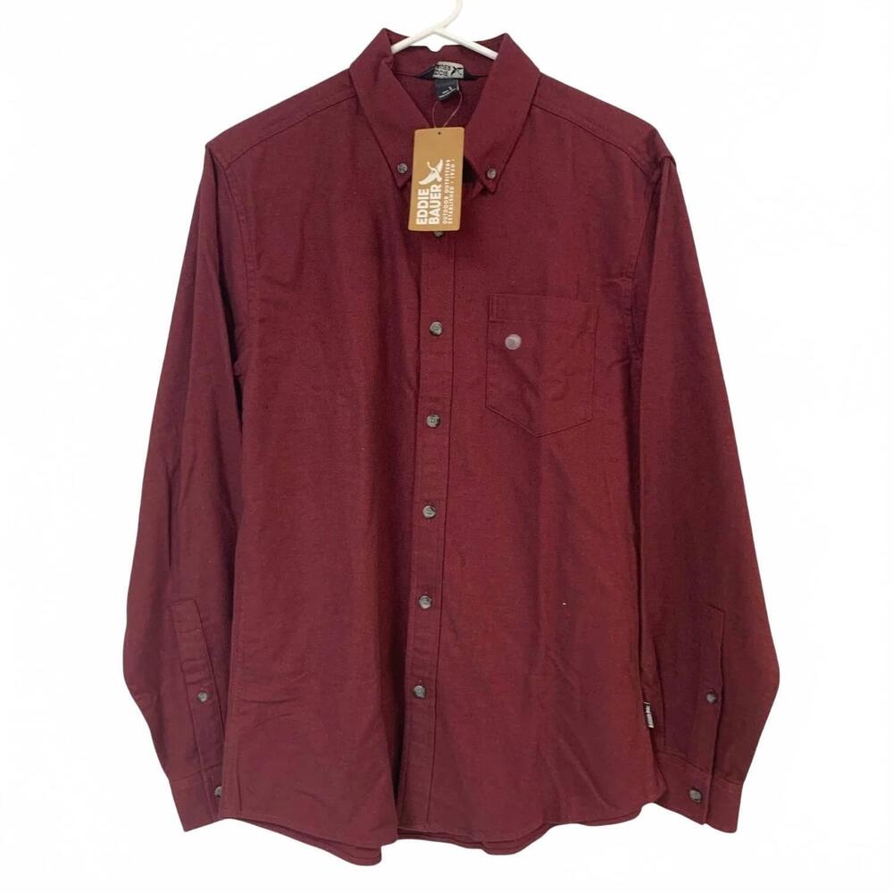 NEW EDDIE BAUER men's long sleeve button up cotton field flannel shirt in maroon